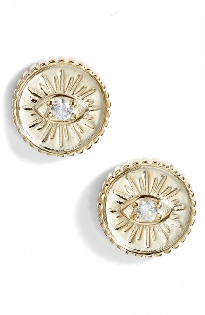 Knotty Crystal Coin Stud Earrings In Gold