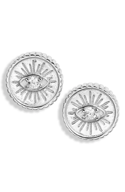 Knotty Crystal Coin Stud Earrings In Rhodium