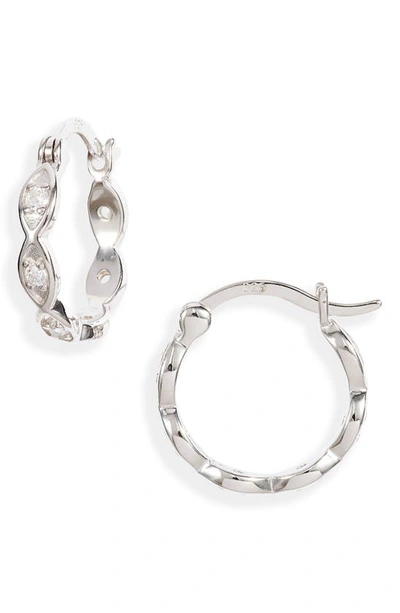 Knotty Crystal Braided Mini Hoop Earrings In Rhodium