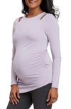 Stowaway Collection Double Keyhole Maternity Top In Lavender