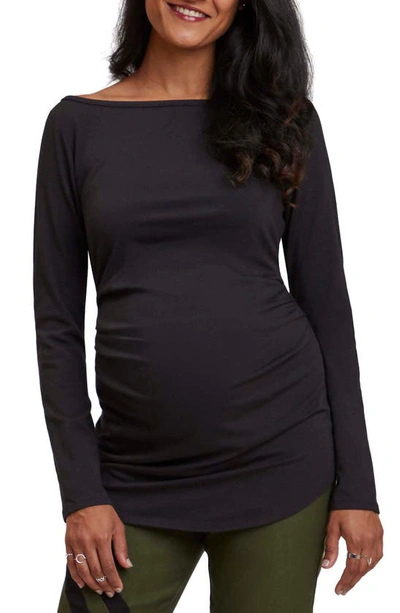 Stowaway Collection Ballet Neck Long Sleeve Maternity Tunic In Black