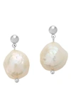 Sterling Forever Natural Pearl Drop Stud Earrings In Silver