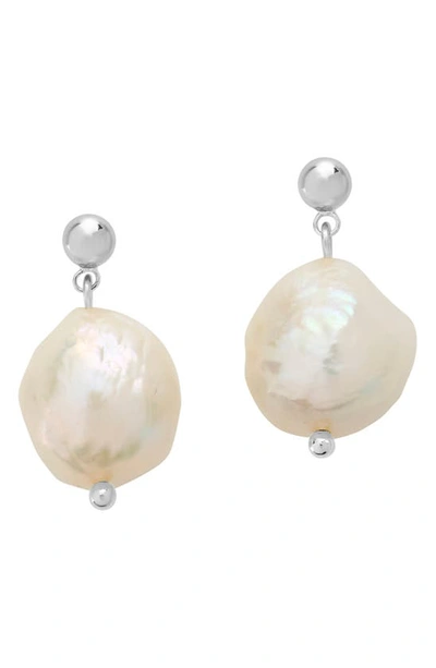 Sterling Forever Natural Pearl Drop Stud Earrings In Silver