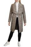 Cole Haan Signature Slick Wool Blend Wrap Coat In Leopard