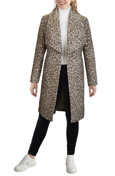 Cole Haan Signature Slick Wool Blend Wrap Coat In Leopard
