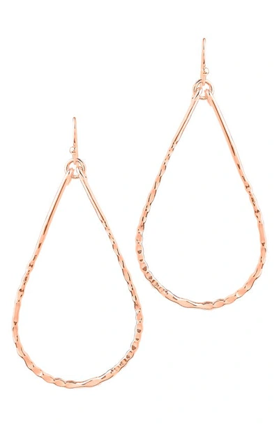 Sterling Forever Hammered Teardrop Earrings In Rose Gold