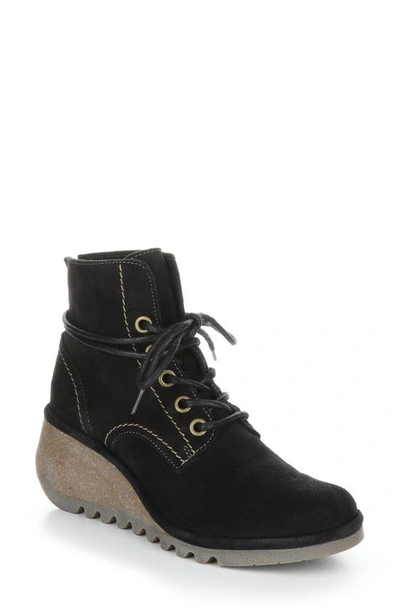 Fly London Nero Lace-up Bootie In Navy Suede