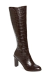 Linea Paolo Kiel Knee High Boot In Brown Crocodile Print Leather