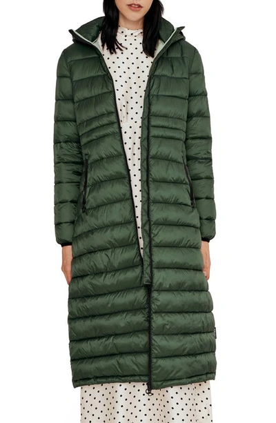 Noize Lightweight Long Puffer Coat In Pine