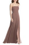 Lovely Elliott Square Neck Chiffon Gown In Brown