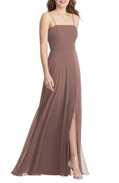 Lovely Elliott Square Neck Chiffon Gown In Brown