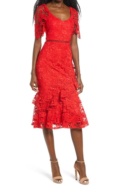 Lulus Briarwood Ruffle Lace Cocktail Dress In Red ModeSens