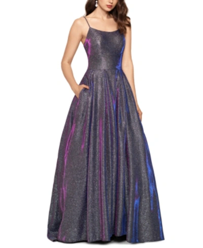 Betsy & Adam Petite Galaxy Glitter Ball Gown In Silver/pink Multi | ModeSens