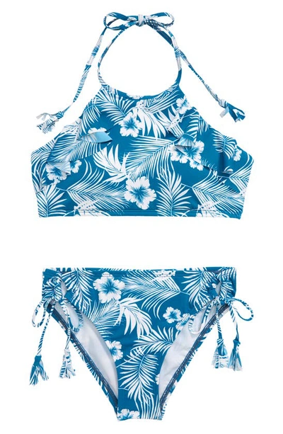Hobie Kids' Palm Islander Ruffle Two-piece Swimsuit In Peacock
