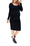 Ingrid & Isabelr Side Ruched Long Sleeve Maternity Body-con Dress In Black
