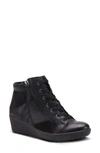 Spring Step Lilou Faux Fur Lined Wedge Sneaker In Black Synthetic