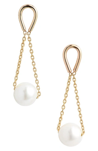 Poppy Finch Hourglass Cultured Pearl Drop Earrings In Yellow Gold