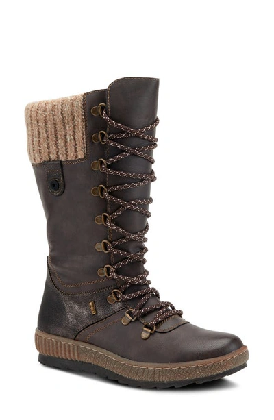 Spring Step Chibero Faux Shearling Lined Water Resistant Boot In Dark Brown Synthetic