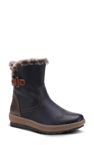 Spring Step Milagra Faux Fur Trim Water Resistant Boot In Navy Synthetic