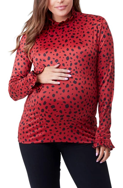 Nom Maternity Leni Mock Neck Maternity Top In Russet Abstract Dot