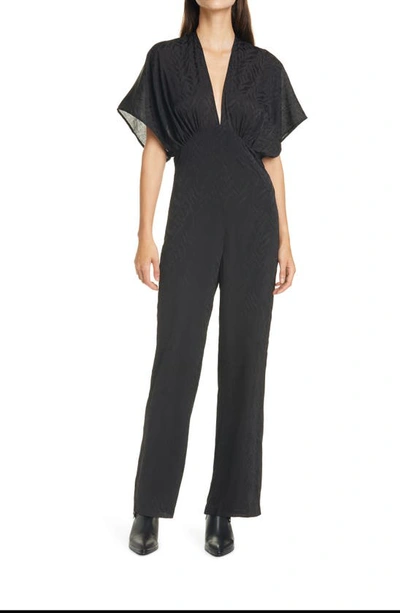 Samsã¸e Samsã¸e Sams?e Sams?e Plunge Neck Jacquard Jumpsuit In Black