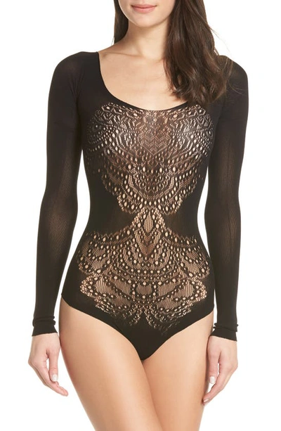 Hauty Born To Be Wild Metallic Sheer Underwear Bodysuit In Black