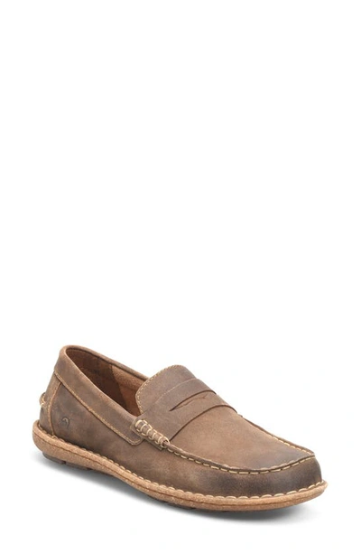 Born Negril Penny Loafer In Taupe Distressed Leather