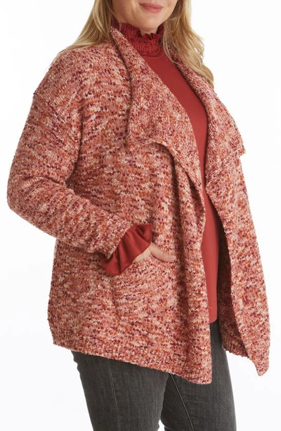 Adyson Parker Women's Plus Size Long Sleeve Cascading Cardigan In Bordeaux Combo