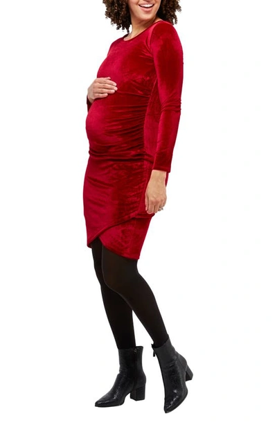 Nom Maternity Clio Long Sleeve Maternity Dress In Ruby Velvet