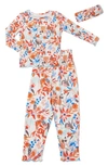 Baby Grey By Everly Grey Charlie Fitted Two-piece Pajamas & Head Wrap Set In Posy