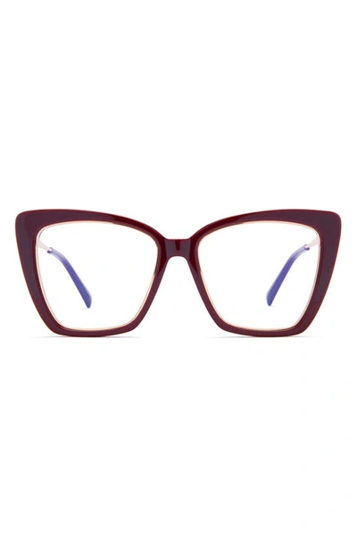 Diff Becky Iv 57mm Cat Eye Optical Glasses In Claret/ Clear Blue Light