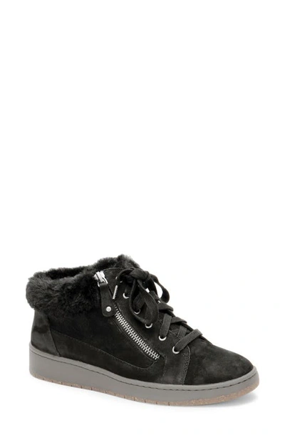 Aetrex Dylan Faux Fur Lined Sneaker In Black Nubuck Leather