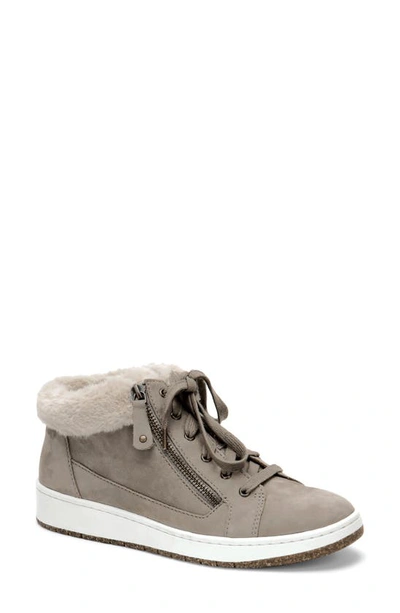 Aetrex Dylan Faux Fur Lined Sneaker In Taupe Nubuck Leather