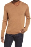 Nordstrom Men's Shop Washable Merino V-neck Sweater In Brown Bear Heather