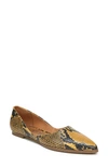 Zodiac Hill Snake Embossed Pointed Toe Flat In Yellow Leather