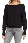 Treasure & Bond Off The Shoulder Thermal Knit Sweater In Black