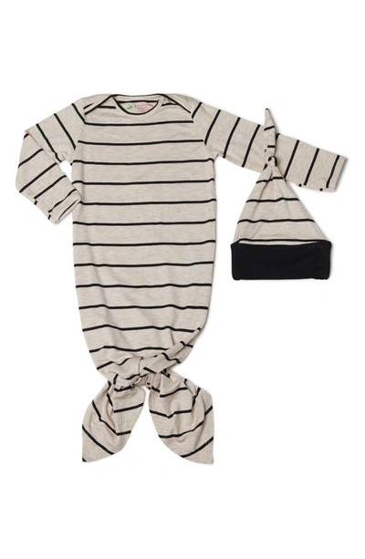 Baby Grey By Everly Grey Babies' Gown & Hat Set In Sand Stripe