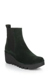 Fly London Fly Long Bagu Wedge Chelsea Boot In Green Forest Suede