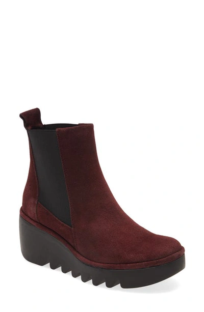 Fly London Fly Long Bagu Wedge Chelsea Boot In Wine Suede