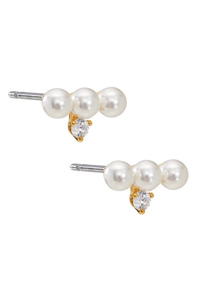 Ajoa Triple Imitation Pearl & Cz Stud Earrings In Gold