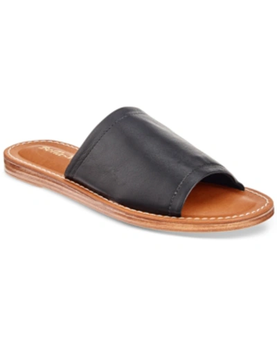 Bella Vita Rositaly Womens Suede Flat Slide Sandals In Black Italian Leather