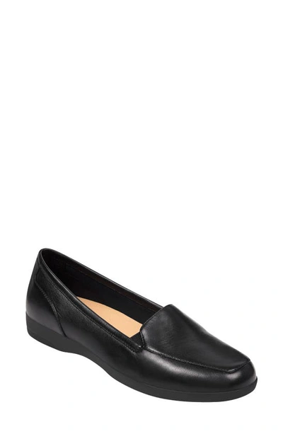 Easy Spirit Women's Devitt Square Toe Slip-on Casual Flats In Black Leather