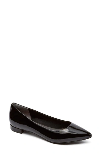 Rockport Adelyn Ballet Womens Patent Leather Slip On Pointed Toe Flats In Black
