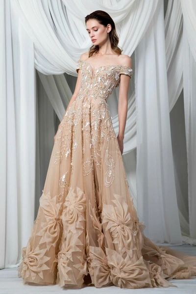 Tony Ward Off Shoulder Golden Gown