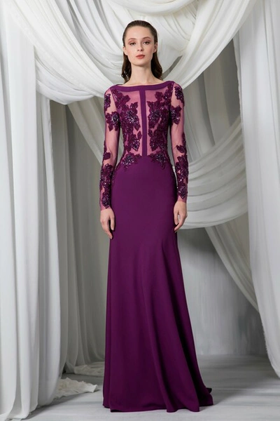 Tony Ward Long Sleeve Crêpe Marocain Fitted Gown