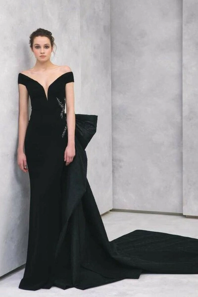 Tony Ward Off Shoulder Fitted Crepe Gown