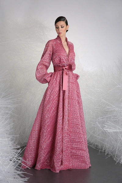 Tony Ward Long Sleeve Embellished- Pink Gown