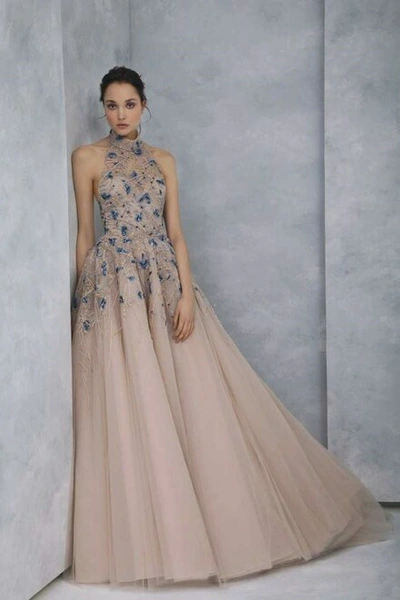 Tony Ward Hand-embroidered Tulle Halter Neck Gown