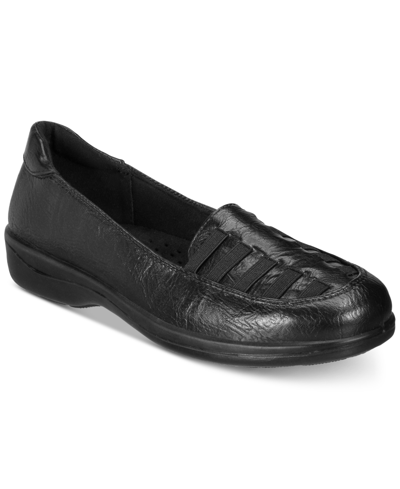 Easy Street Genesis Womens Faux Leather Slip On Loafers In Black Burnish