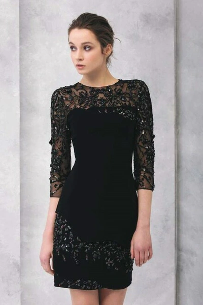 Tony Ward Embroidered Fitted Crepe Cocktail Dress